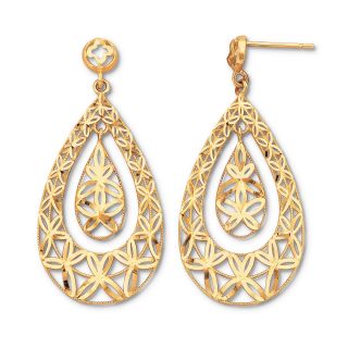 10K Filigree Teardrop Earrings, Womens