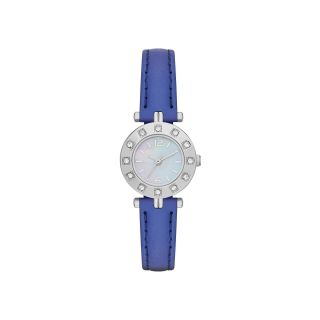 Womens Crystal Accent Bezel Faux Leather Strap Watch, Blue