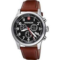 Wenger Mens Terragraph Chonograph Watch   Black Dial/Brown Leather Strap