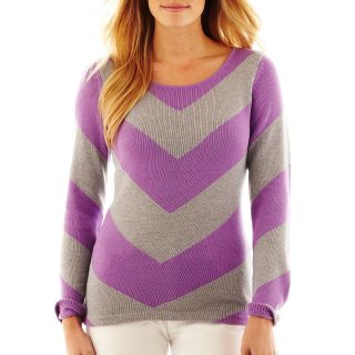 LIZ CLAIBORNE Long Sleeve Chevron Intarsia Sweater, Royal Lavender Mul, Womens