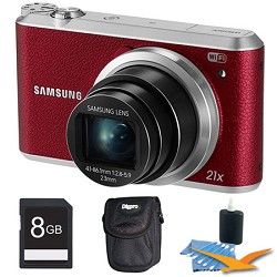 Samsung WB350 16.3MP 21x Opt Zoom Smart Camera Red 8GB Kit