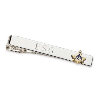 Personalized Masonic Emblem Tie Bar, Silver, Mens