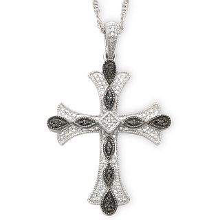 1/10 CT. T.W. White & Color Enhanced Black Diamond Cross Pendant, Womens