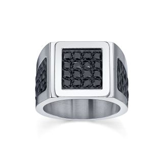 Maksim Black Cubic Zirconia Stainless Steel Ring, White, Mens