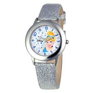 Disney Cinderella Tween Glitz Time Teacher Kids Stainless Steel Watch, Silver,