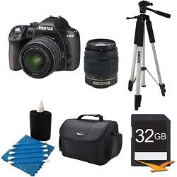 Pentax K 500 Digital SLR Camera Zoom Kit w/ DAL 18 55mm & 50 200mm Lens BLK 32GB