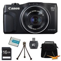 Canon PowerShot SX700 HS 16.1MP HD 1080p Digital Camera Black 16GB Kit