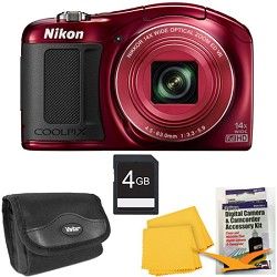 Nikon COOLPIX L620 18.1 MP CMOS 14x Zoom 1080p HD Red Digital Camera Kit