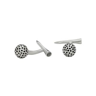 Stainless Steel Golf Ball and Tee Cuff Links, Silver, Mens