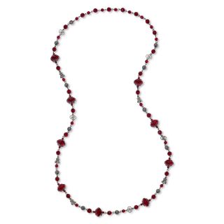 Hematite & Red Bead Long Strand Necklace