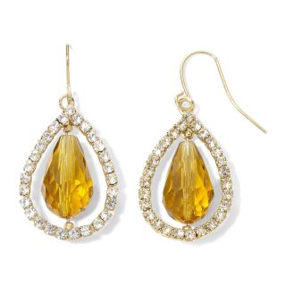 Brown Glass Teardrop Earrings with Pavé Crystals