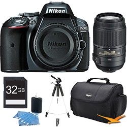 Nikon D5300 DX Format  24.2 MP DSLR Body (Gray) with 55 300mm VR Zoom Lens Bundl