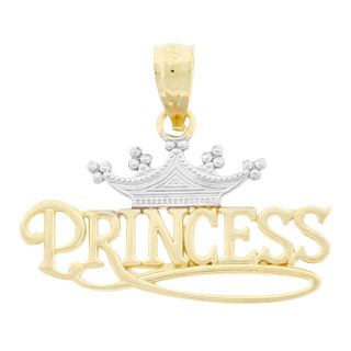 10K Two Tone Gold Princess Pendant, Yellow/White, Womens