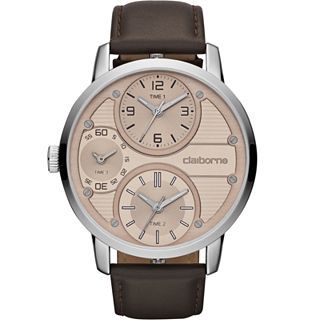 CLAIBORNE Mens Brown Leather Strap Watch