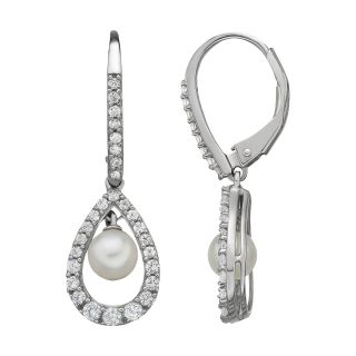 Freshwater Pearl & Lab Created Sapphire Drop Earrings, Womens