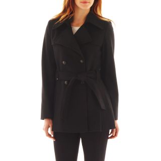 COLLEZIONE Short Belted Wool Blend Coat, Black, Womens