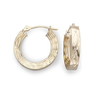 10K Gold Diamond Cut Hoop Earrings, Womens