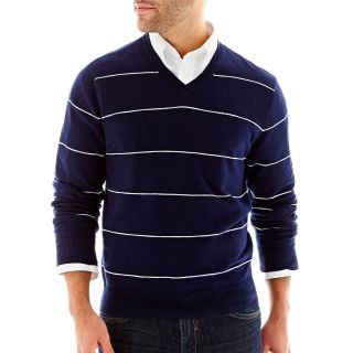 Dockers Classic Slub Striped V Neck Sweater, New Peacoat, Mens