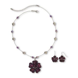 Purple Flower Necklace & Earrings Set