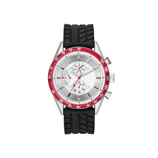 Mens Rubber Strap Faux Subdial Watch, Red/White