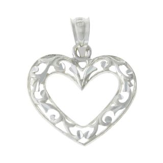 Sterling Silver Heart Pendant, White, Womens