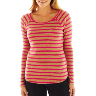 Button Detailed Thermal Tee, Pink, Womens