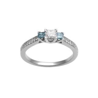 1/2 CT. T.W. White and Color Enhanced Blue Diamond 3 Stone Ring, Womens