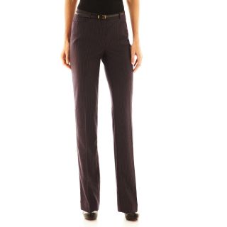 Worthington Modern Belted Straight Pants, Navy Chalk Stripe, Womens