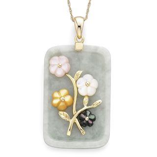 Mother of Pearl and Jade Flower Pendant, Womens