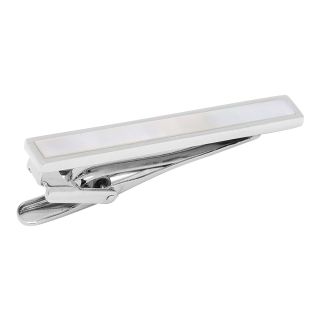 Mother of Pearl Inlaid Short Tie Bar, Silver, Mens