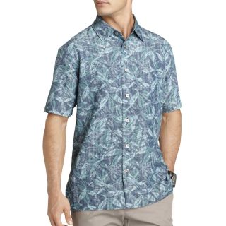Van Heusen Short Sleeve Tropical Shirt, Teal Leaf Floral, Mens
