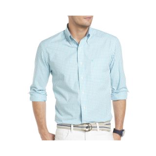 Izod Essential Gingham Button Front Shirt, Blue, Mens