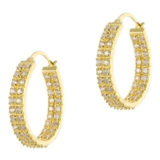 CZ by Kenneth Jay Lane Gold Tone Pave Double Row Hoop Earrings, Womens