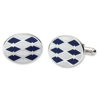 Blue and White Enamel Cuff Links, Silver, Mens