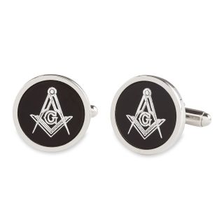 Black Anodized Aluminum Masonic Cuff Links, Black/Silver, Mens