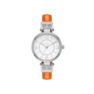 LIZ CLAIBORNE Icon Womens Orange Leather Strap Watch