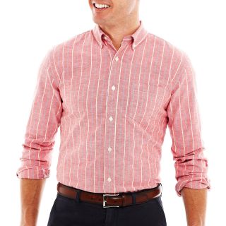 St. Johns Bay Button Front Oxford Shirt, Pomodoro Pin Strip, Mens