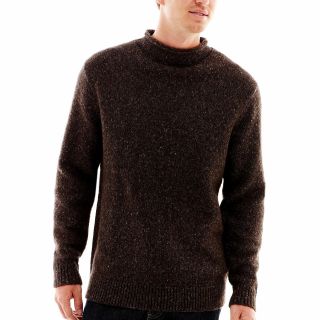 CLAIBORNE Marled Roll Neck Sweater, Brown, Mens