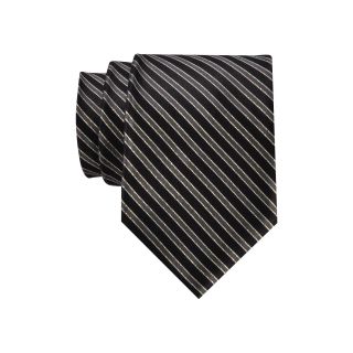 Stafford Gentleman Stripe Silk Tie, Black/Silver, Mens