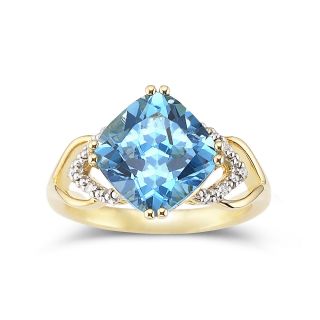 14K Gold Plated Silver Blue Topaz & Diamond Accent Ring, Womens