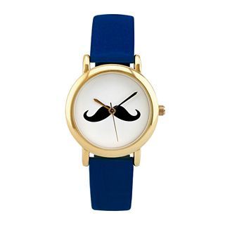Womens Fancy Moustache Watch, Blue