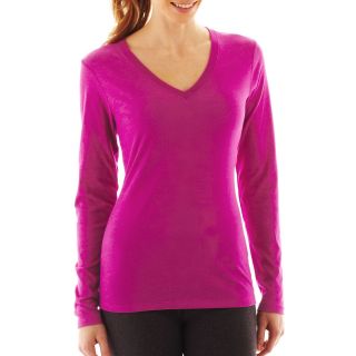 Nike Long Sleeve V Neck Top, Raspberry Heather