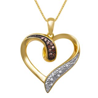 1/10 CT. T.W. White and Color Enhanced Champagne Diamond Heart Pendant, Womens