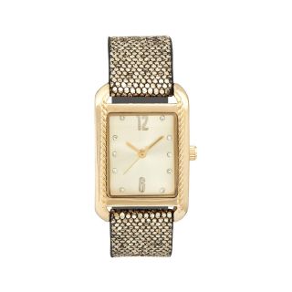 Womens Crystal Accent Glitter Strap Rectangular Watch, Gold