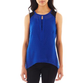 Lace Trimmed Tank Top, Blue, Womens