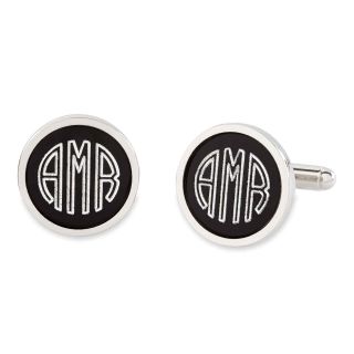 Personalized Anodized Aluminum Round Cuff Links, Black/Silver, Mens