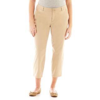 Flat Front Twill Cropped Pants Plus, Biscotti, Womens