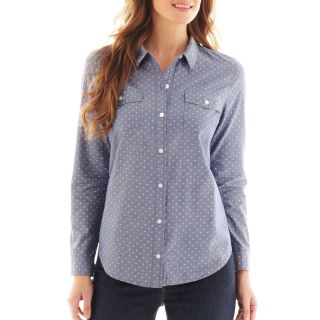 LIZ CLAIBORNE Long Sleeve Button Front Shirt   Talls, Indigo Multi