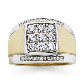 Mens 14K Gold Plated Silver Cubic Zirconia Ring, Two Tone