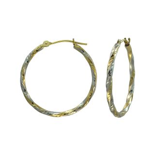 14K Gold Twist Diamond Cut Hoop Earrings, Womens
